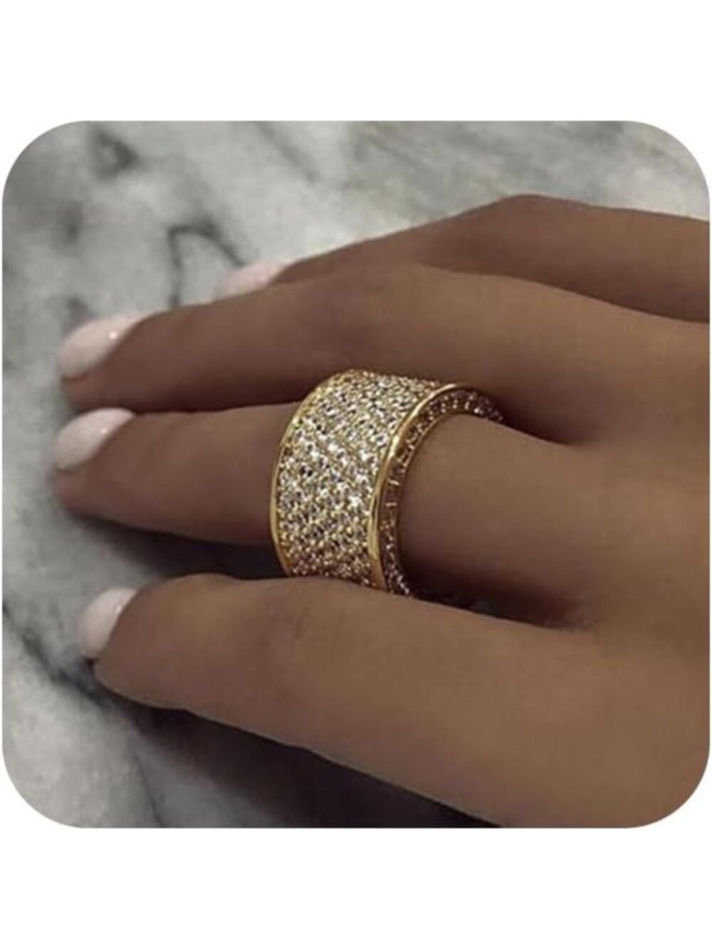 10mm Wide Eternity Wedding Band Ring - 18k Gold/White Gold, Cubic Zirconia